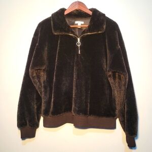Nine West Womens‎ 1/4 Zip Pullover Jacket Size Large Black Soft Cuddly Faux Fur